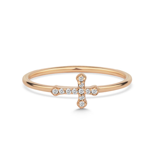 14k Gold Diamond Cross Ring, Diamond Christian Ring, Crucifix Ring, Religious Ring, Gold Stacking Ring, Christmas Gift, Gift For Her