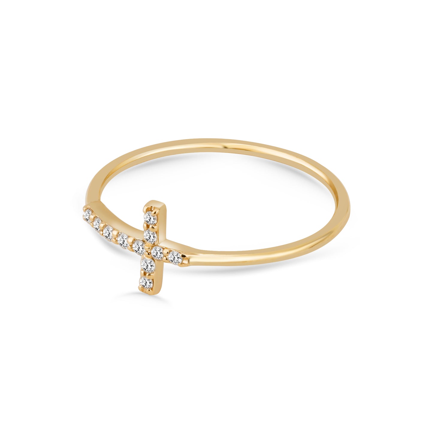 14k Gold Diamond Cross Ring, Diamond Christian Ring, Crucifix Ring, Religious Ring, Gold Stacking Ring, Valentine's Day Gift, Gift For Her