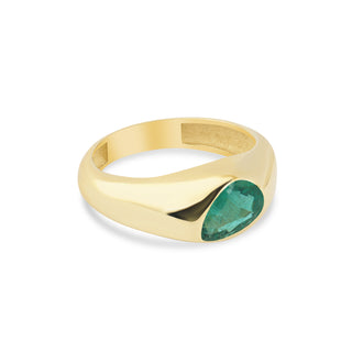 14k Gold Emerald Signet Bezel Ring, Unisex Signet Ring, Gold Signet Ring, Womens Signet Ring, Pear Engagement Ring, Emerald Bezel Ring, Christmas Gift, Gift For Her