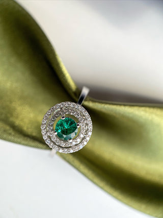 14k Gold Emerald Diamond Ring, Diamond Circle Ring, Double Row Ring, Gold Stacking Ring, Christmas Gift, Gift For Her