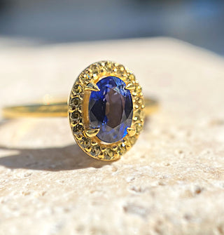 14k Yellow Gold Diamond Oval Sapphire Stacking Ring, Birthstone Ring, Christmas Gift, Gift For Her