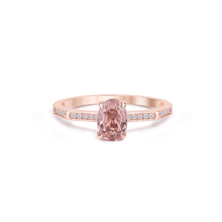 14k Rose Gold Diamond Oval Pink Morganite Geometric Ring, Birthstone Ring, Christmas Gift