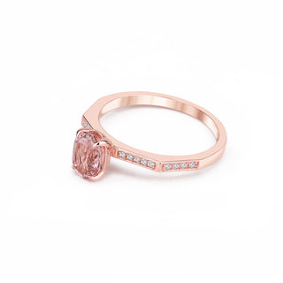 14k Rose Gold Diamond Oval Pink Morganite Geometric Ring, Birthstone Ring, Christmas Gift