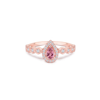 14k Rose Gold Diamond Pear Pink Morganite Stacking Ring, Birthstone Ring, Christmas Gift, Gift For Her