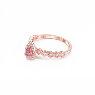 14k Rose Gold Diamond Pear Pink Morganite Stacking Ring, Birthstone Ring, Christmas Gift, Gift For Her