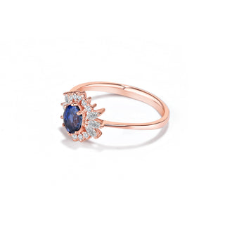 14k Rose Gold Diamond Oval Tanzaite Flower Ring, Tanzanite Cluster Ring, Birthstone Ring, Gold Stacking Ring, Christmas Gift, Birthday Gift, Gift For Her