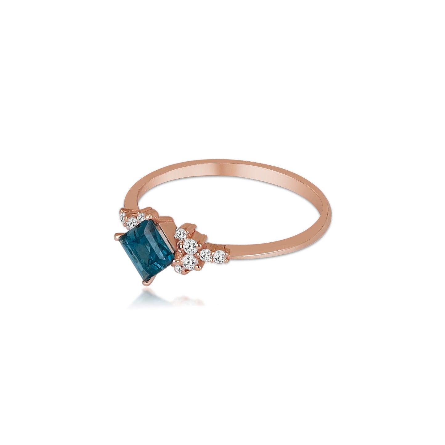 14k Gold Diamond Blue Ring, London Topaz Ring, Blue Topaz Ring, Gold Stacking Ring, November Month Ring, Birthstone Ring, Gift For Her