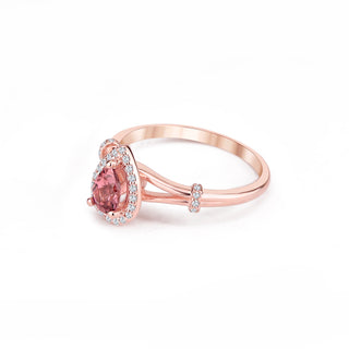 14k Rose Gold Diamond Pear Cut Pink Morganite Twisted Ring, Birthstone Ring, Christmas Gift, Gift For Her