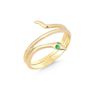 Gold Emerald Serpent Ring, Emerald Snake Ring, Green Eye Ring, Serpent Cuff Ring, Birthday Gift, Gift For Her, Animal Stacking Ring