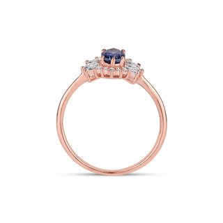 14k Rose Gold Diamond Oval Tanzaite Flower Ring, Tanzanite Cluster Ring, Birthstone Ring, Gold Stacking Ring, Christmas Gift, Birthday Gift, Gift For Her