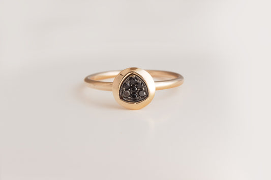 14k Gold Black Diamond Geometric Ring, Gold Stacking Ring, Handmade Ring, Birthday Gift, Gift For Her