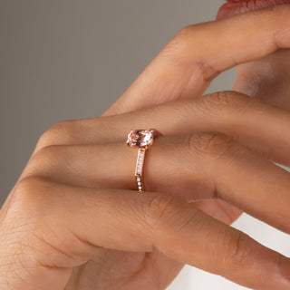 14k Rose Gold Diamond Oval Pink Morganite Geometric Ring, Birthstone Ring, Christmas Gift