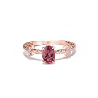 14k Rose Gold Diamond Oval Ruby Twisted Ring, Birthstone Ring, Christmas Gift, Handmade Ring, Gift For Her