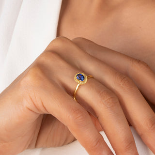 14k Yellow Gold Diamond Oval Sapphire Stacking Ring, Birthstone Ring, Christmas Gift, Gift For Her