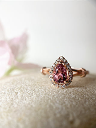 14k Rose Gold Diamond Pear Cut Pink Morganite Twisted Ring, Birthstone Ring, Christmas Gift, Gift For Her