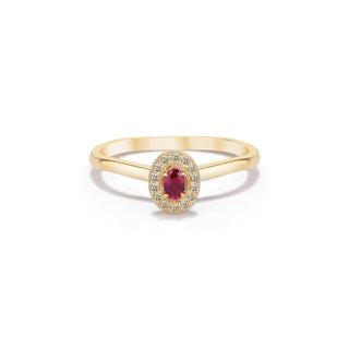 14k Yellow Gold Diamond Oval Ruby Halo Engagement Ring, Birthstone Ring, Handmade Ring, Birthday Gift, Christmas Gift, Gift For Her