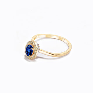 14k Yellow Gold Diamond Oval Sapphire Stacking Ring, Birthstone Ring, Christmas Gift, Gift For Her