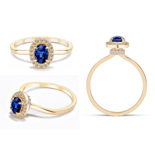 14k Yellow Gold Diamond Oval Sapphire Stacking Ring, Birthstone Ring, Christmas Gift, Gift For Her