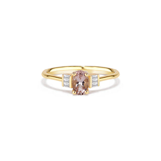 14k Yellow Gold Baguette Diamond Oval Pink Morganite Ring, Birthstone Ring, Gold Stacking Ring, Christmas Gift, Birthday Gift, Anniversary Gift, Handmade Ring, Gift For Her