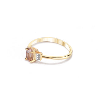 14k Yellow Gold Baguette Diamond Oval Pink Morganite Ring, Birthstone Ring, Gold Stacking Ring, Christmas Gift, Birthday Gift, Anniversary Gift, Handmade Ring, Gift For Her