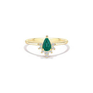 14k Yellow Gold Diamond Pear Cut Emerald Stacking Ring, Birthstone Ring, Christmas Gift, Gift For Her