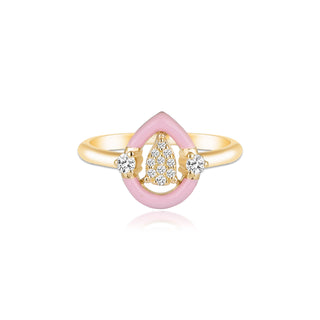 14k Gold Pink Enamel Diamond Pear Shaped Ring, Gold Stacking Ring, Christmas Gift, Gift For Her