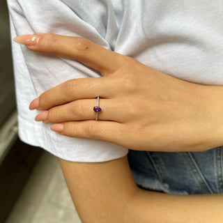 14k White Gold Diamond Pear Cut Amethyst Ring, Gold Stacking Ring, Birthstone Gift, Christmas Gift, Gift For Her