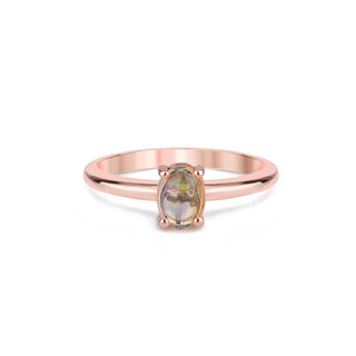 14k Rose Gold Oval Opal Engagement Solitaire Ring, Birthstone Ring, Oval Opal Ring, Opal Wedding Band, Christmas Gift, Anniversary Gift, Gift For Her