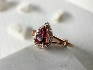 14k Rose Gold Diamond Pear Cut Pink Morganite Twisted Ring, Birthstone Ring, Christmas Gift, Gift For Her