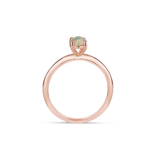 14k Rose Gold Oval Opal Engagement Solitaire Ring, Birthstone Ring, Oval Opal Ring, Opal Wedding Band, Christmas Gift, Anniversary Gift, Gift For Her