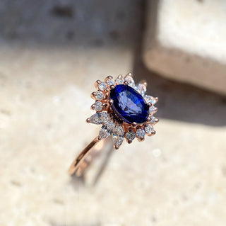 14k Rose Gold Diamond Oval Tanzaite Flower Ring, Tanzanite Cluster Ring, Birthstone Ring, Gold Stacking Ring, Christmas Gift, Birthday Gift, Gift For Her