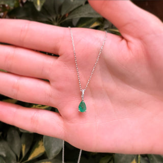 14k Gold Diamond Pear Emerald Necklace, Handmade Necklace, Christmas Gift, Birthday Gift, Gift For Her