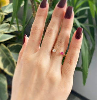 Gold Diamond Cuff Ring, Princess Ruby Ring, Ruby Cuff Ring, Gold Stacking Ring, Princess Cut Ring, Ruby Diamond Ring, Gift For Her