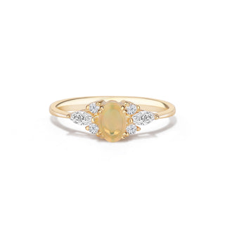 14k Yellow Gold Diamond Oval Opal Cluster Ring, Gold Stacking Ring, Birthstone Ring, Christmas Gift, Gift For Her