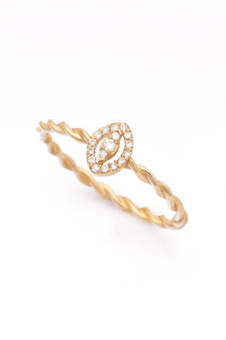 Diamond Minimal Ring, 14k Gold Twisted Ring, Gold Stacking Ring, Twisted Diamond Ring, Minimal Gold Ring, Handmade Ring, Gift For Her