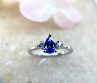 14k Yellow Gold Diamond Pear Tanzanite Trio Ring, Birthstone Ring, Christmas Gift, Gift For Her