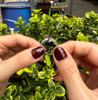 14k White Gold Diamond Pear Cut Amethyst Ring, Gold Stacking Ring, Birthstone Gift, Christmas Gift, Gift For Her