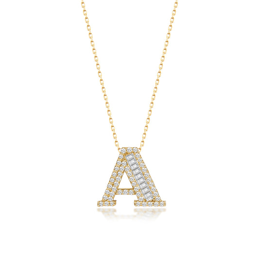 14k Gold Diamond Letter Necklace, Gold Letter Necklace, A Initial Necklace, A Letter Necklace, Name Necklace, Gift For Her