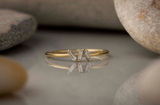 14k Yellow Gold Diamond Trio Baguette Cut Stacking Ring, Trio Baguette Ring, Christmas Gift, Gift For Her