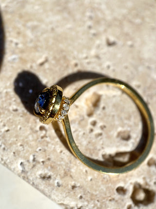 14k Yellow Gold Diamond Oval Sapphire Stacking Ring, Birthstone Ring, Christmas Gift, Gift For Her