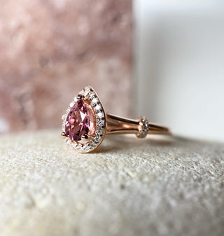 14k Rose Gold Diamond Pear Cut Pink Morganite Twisted Ring, Birthstone Ring, Christmas Gift, Gift For Her