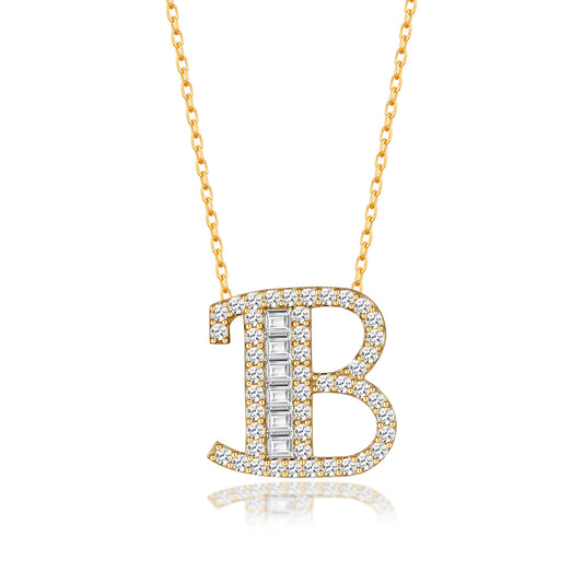 14k Gold Diamond Letter Necklace, Gold Letter Necklace, B Initial Necklace, B Letter Necklace, Name Necklace, Gift For Her