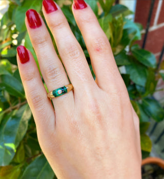 14k Solid Gold Diamond Malachite Enamel Ring, Gold Stacking Ring, Christmas Gift, Gift For Her