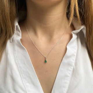 14k Gold Diamond Pear Emerald Necklace, Handmade Necklace, Christmas Gift, Birthday Gift, Gift For Her