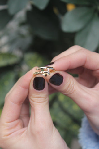 14k Gold Diamond Spiral Ring, Diamond Nail Ring, Diamond Coil Ring, Gold Stacking Ring, Geometric Ring, Open Coil Ring, Christmas Gift