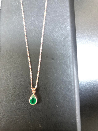 14k Rose Gold Pear Cut Emerald Bezel Necklace, Pear Cut Emerald Necklace, Emerald Bezel Necklace, Christmas Gift, Handmade Necklace, Gift For Her