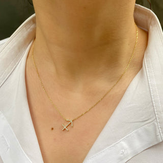 14k Yellow Gold Diamond Zodiac Sagittarius Necklace, Christmas Gift, Birthday Gift, Gift For Her