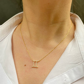 14k Yellow Gold Diamond Zodiac Gemini Necklace, Zodiac Necklace, Diamond Gemini Necklace, Birthday Gift, Christmas Gift, Gift For Her