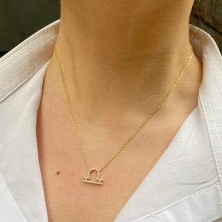 14k Yellow Gold Diamond Zodiac Libra Necklace, Zodiac Necklace, Diamond Libra Necklace, Christmas Gift, Birthday Gift, Gift For Her