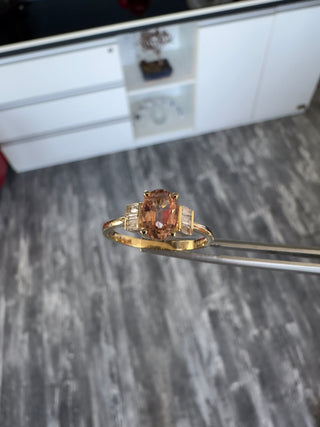 14k Yellow Gold Baguette Diamond Oval Pink Morganite Ring, Birthstone Ring, Gold Stacking Ring, Christmas Gift, Birthday Gift, Anniversary Gift, Handmade Ring, Gift For Her